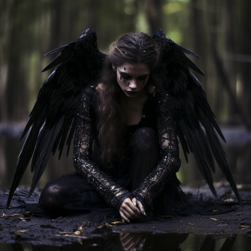 Gorgeous fallen angel with elegant wings