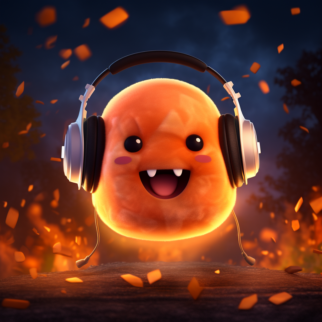 Fall Guys character with flaming head wearing headphones