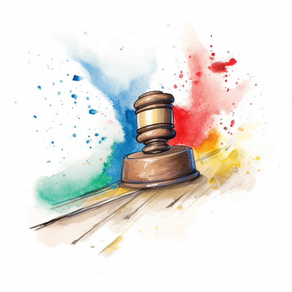 Gavel smashing Google logo illustration