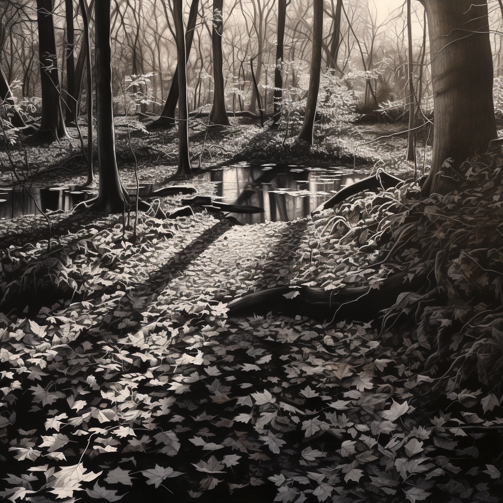 Monochrome autumn leaves falling gracefully