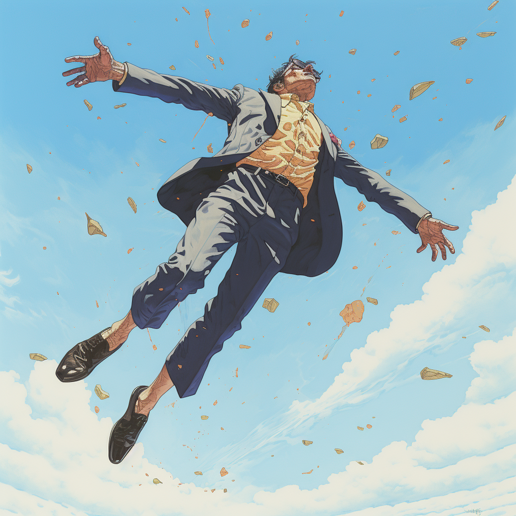 Man in suit falling through the air