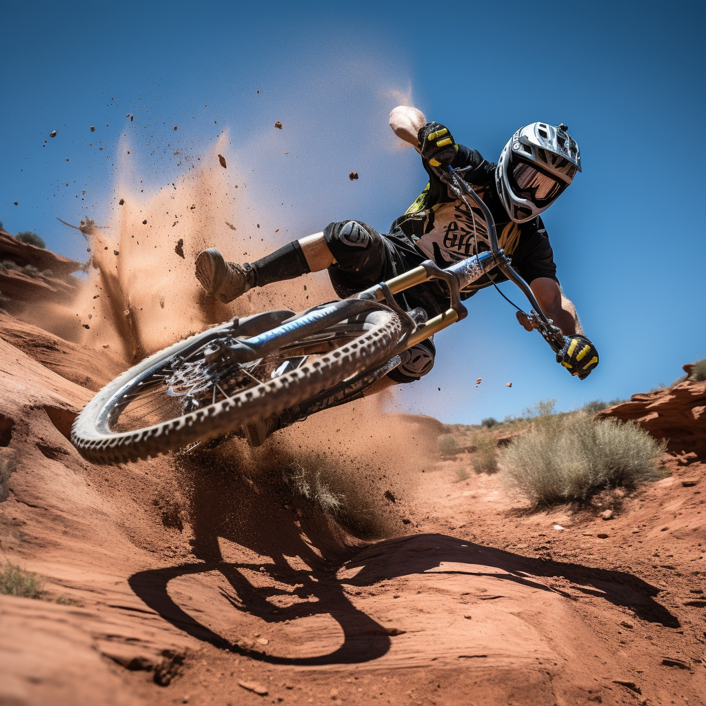 Mountain biker falling off trail at Moab