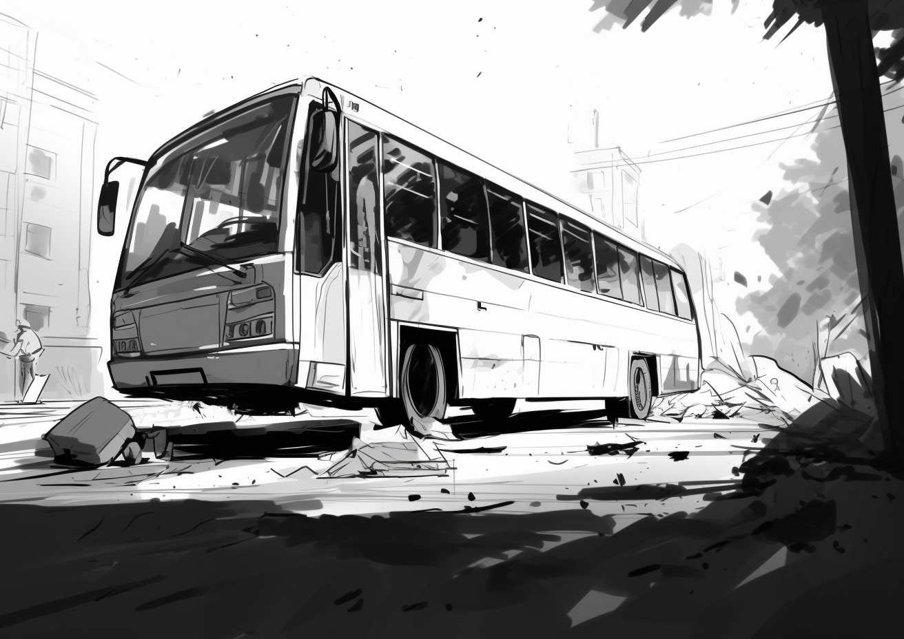 Black and white bus design sketch