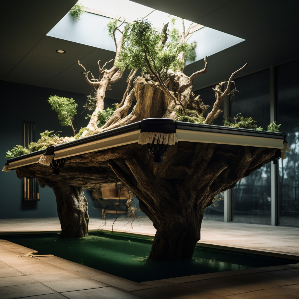 A pool table falling from a tree