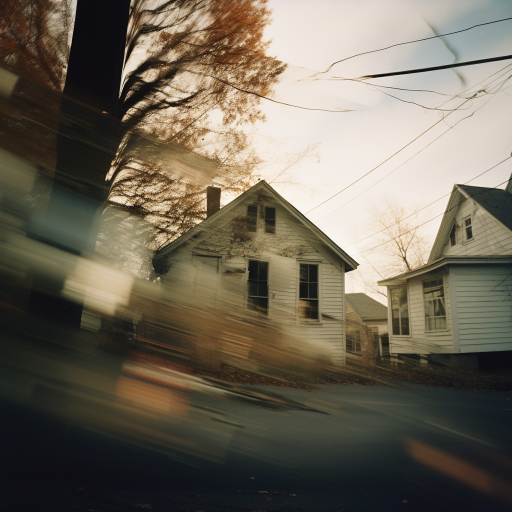 Rustic small town scenery with double exposure effect