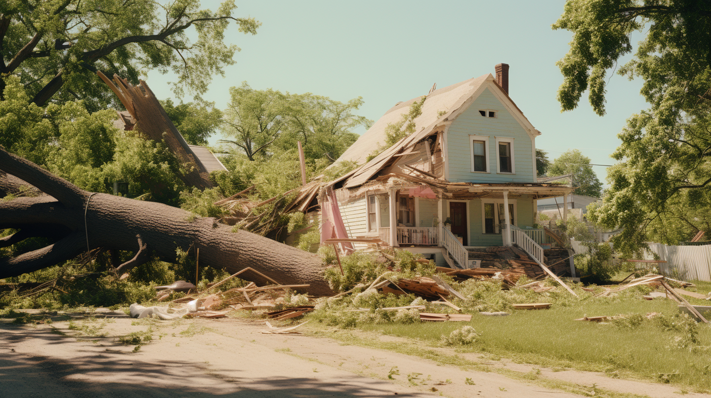 Tall tree falling towards house