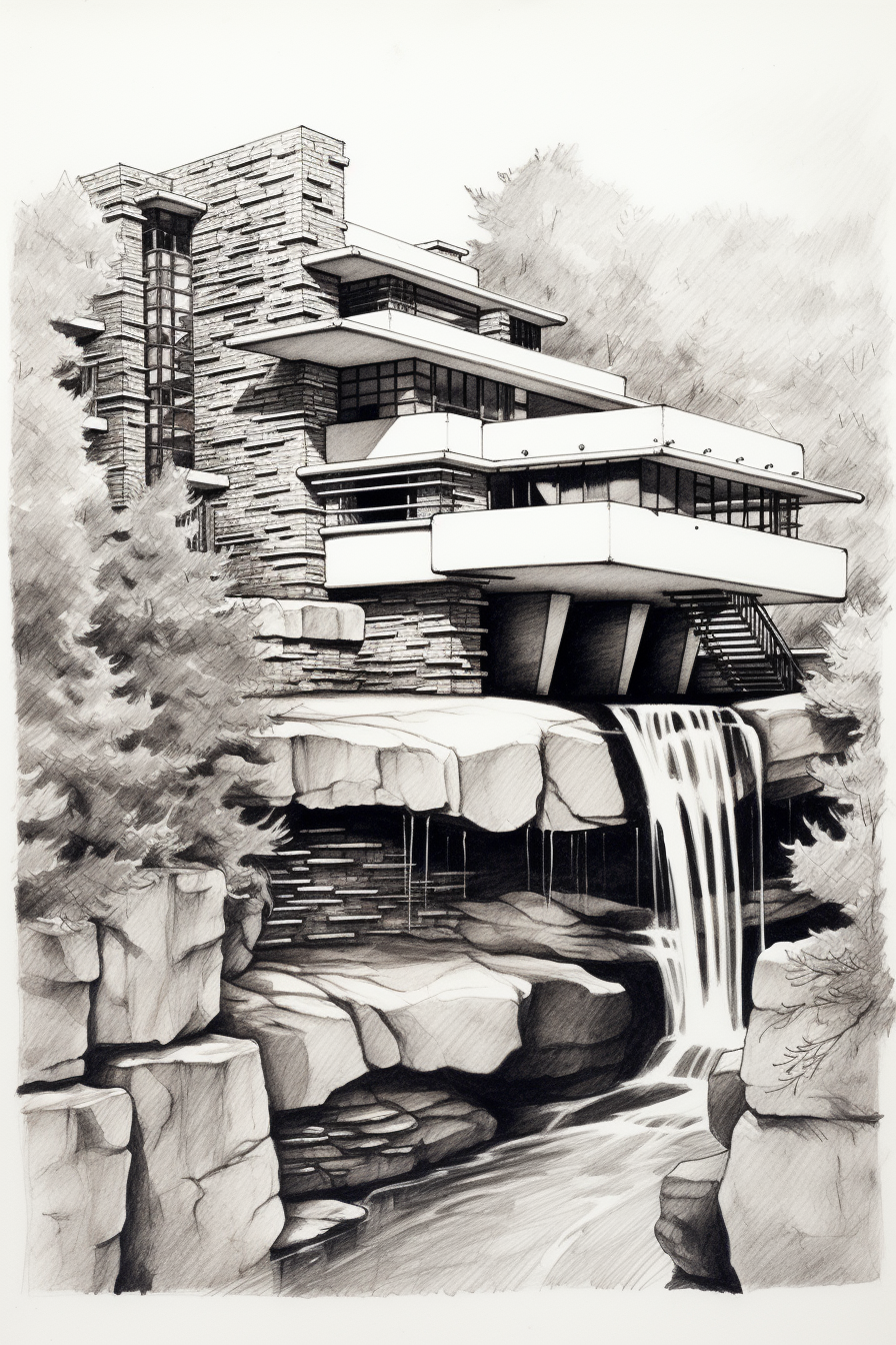 Falling Water House Sketch Art