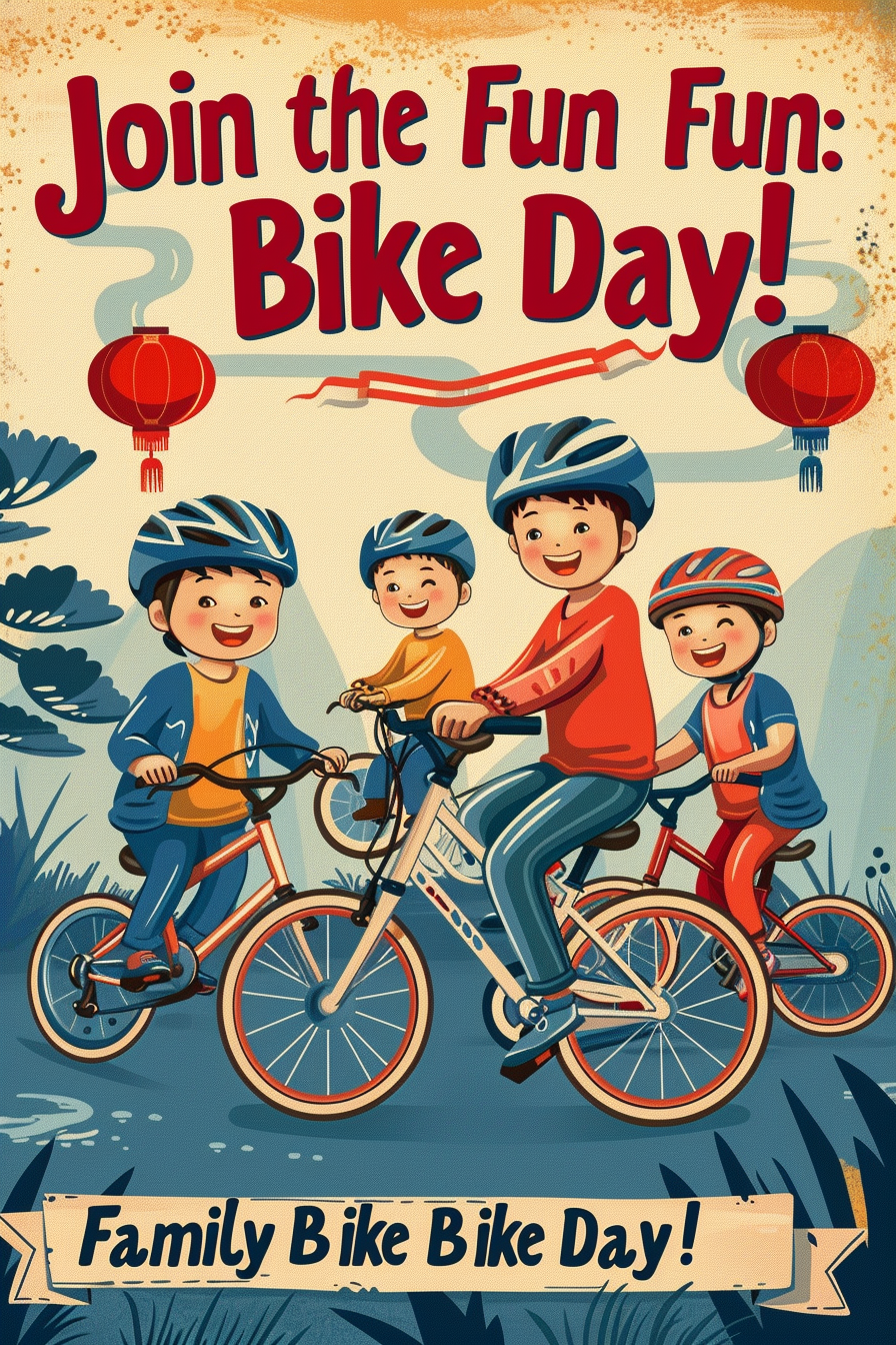 Chinese family biking event poster