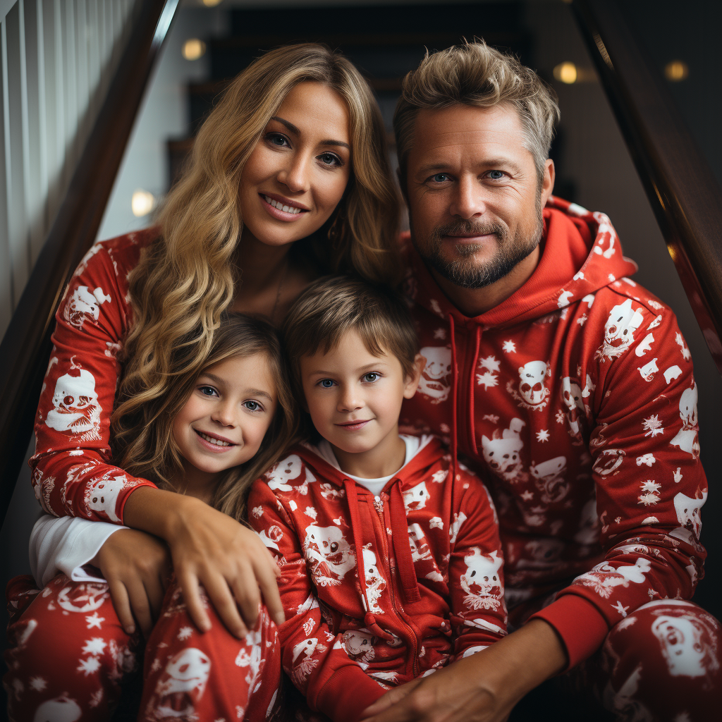 Christmas Pajamas Family Portrait Stairwell