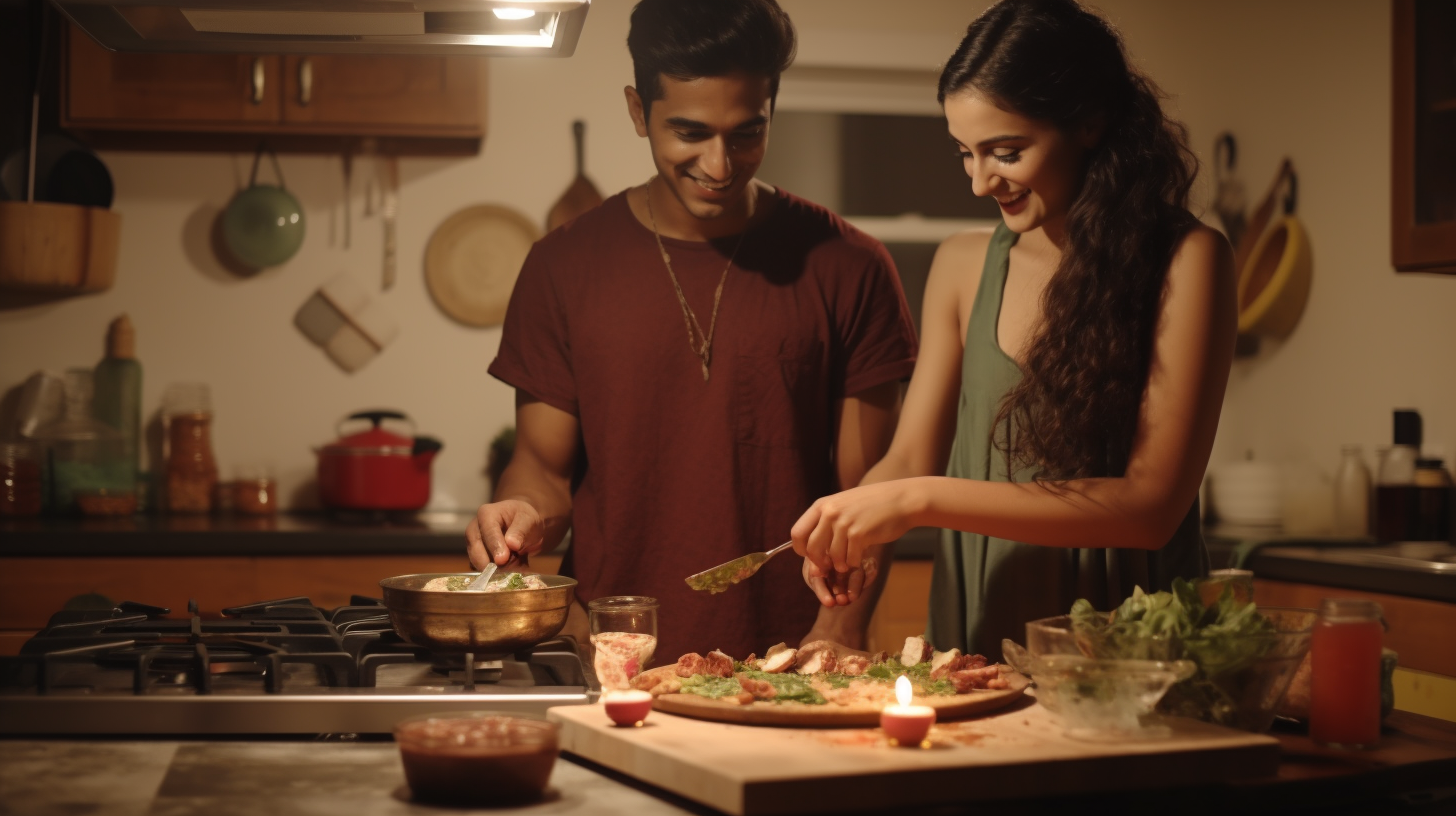 Indian and Mexican family cooking dinner together