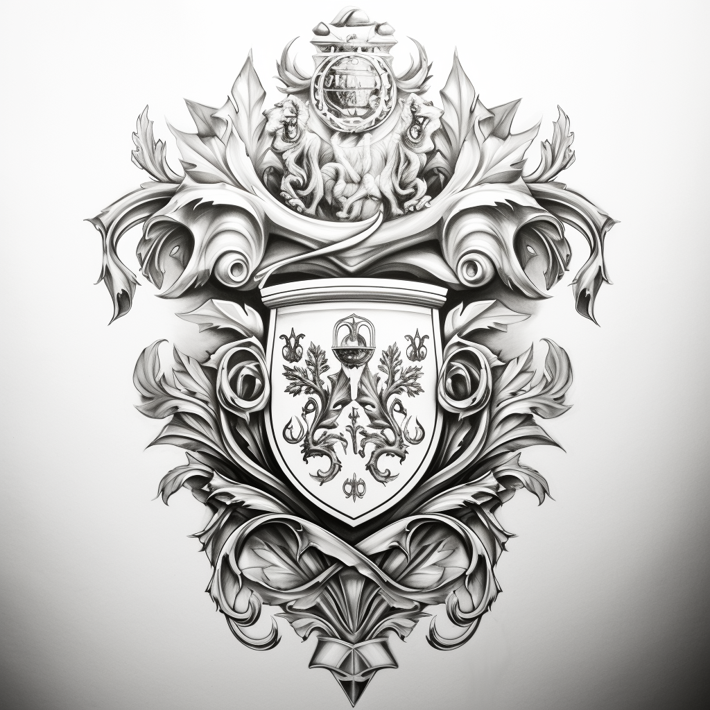 Black and White Family Crest Tattoo Design