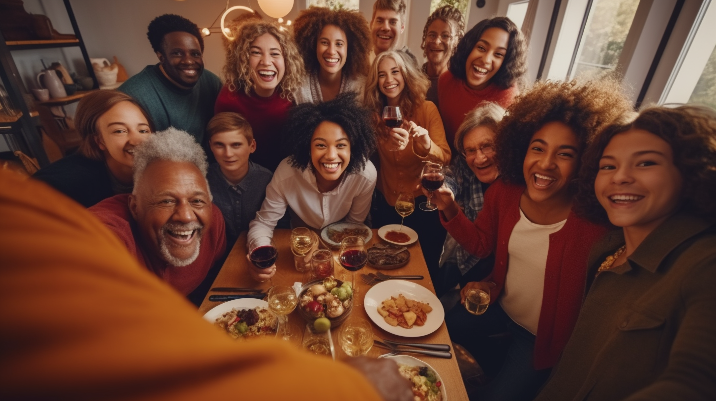 Multi-Generation Relatives Celebrating with Selfies