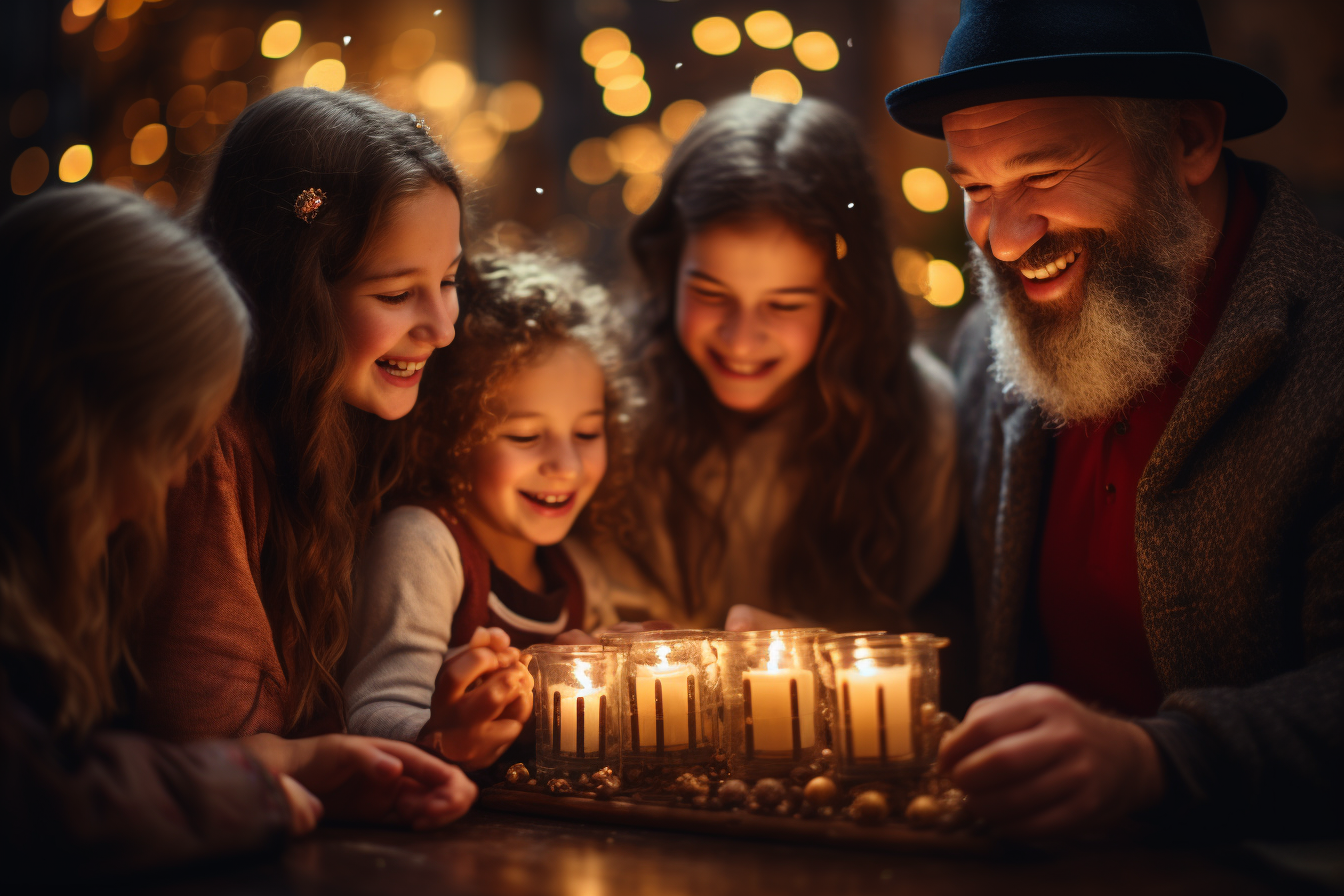 Happy Family Celebrating Hanukkah