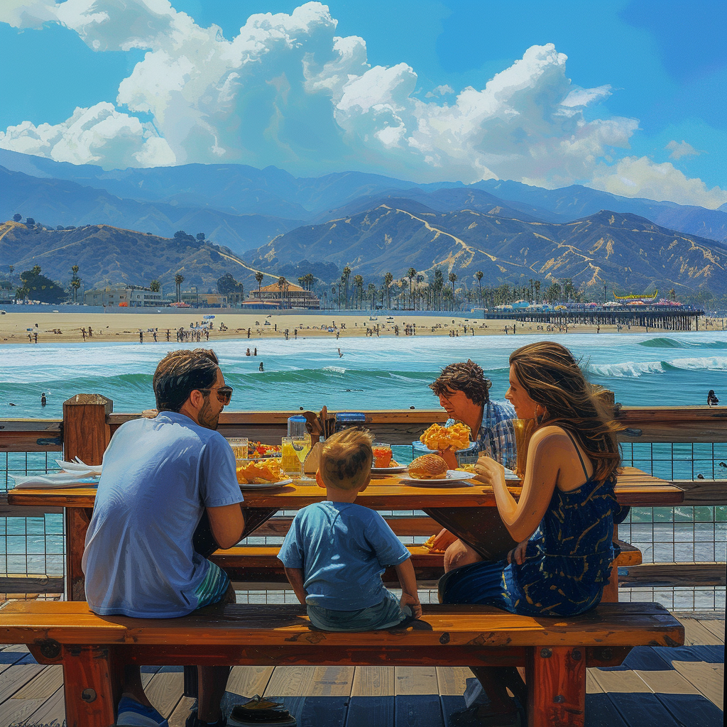 Family Eating Lunch on Santa Monica Pier