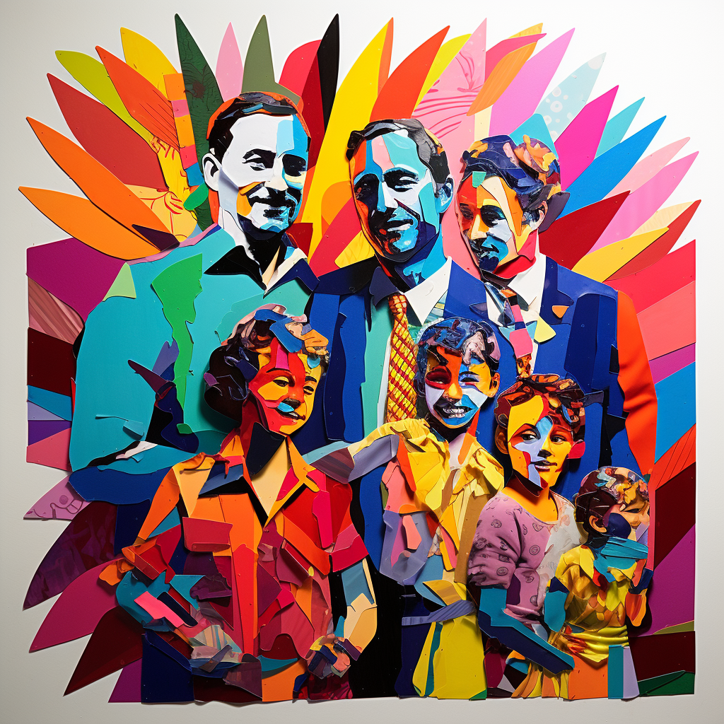 Family Photo with Vibrant Cutout Collage Style