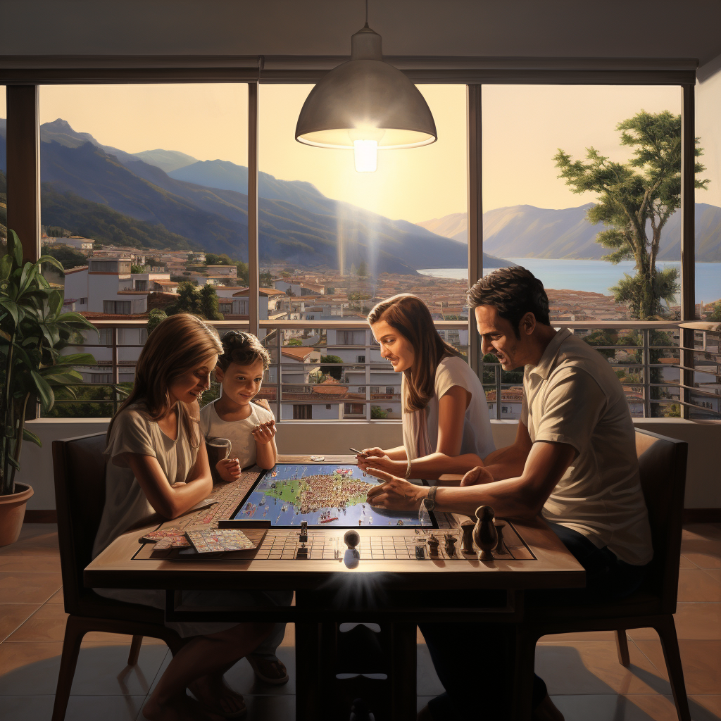 Family playing board games