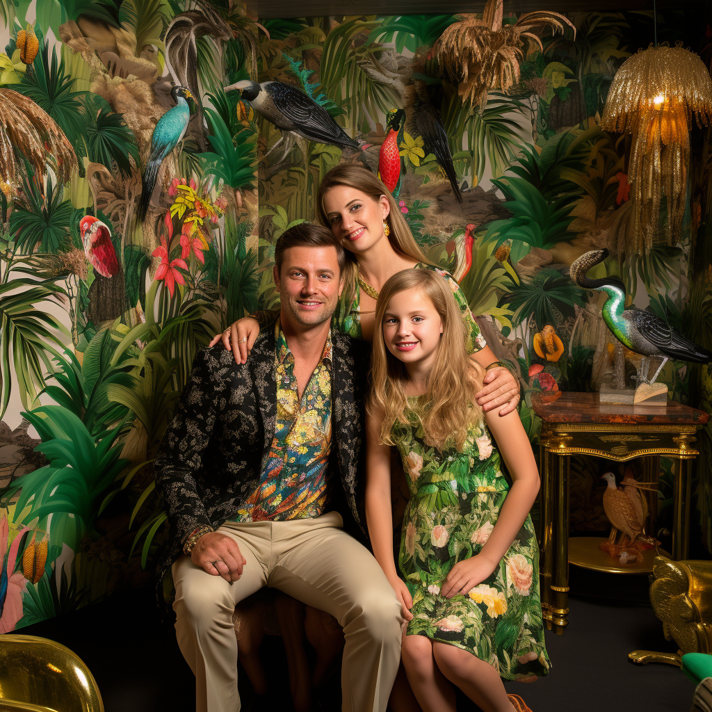 Family posing in Jungle Room