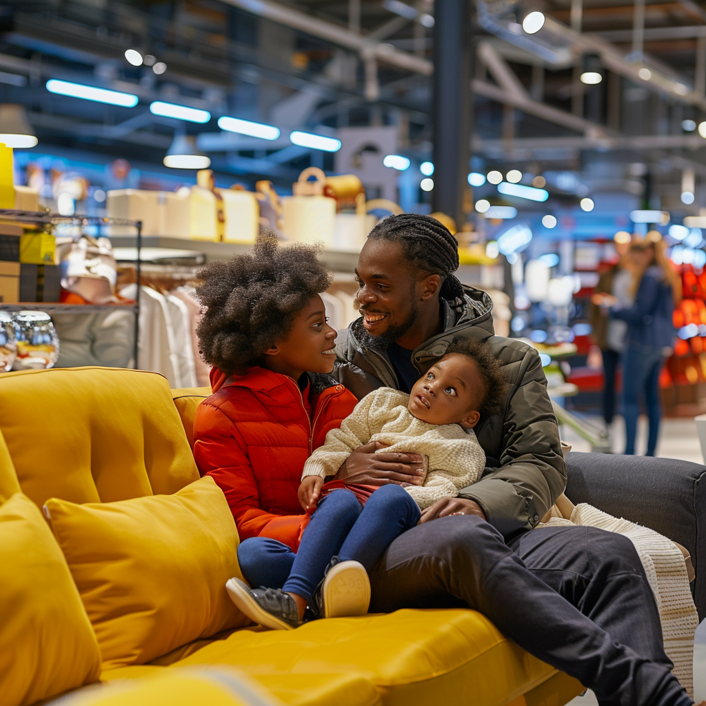 Family shopping at Ikea store