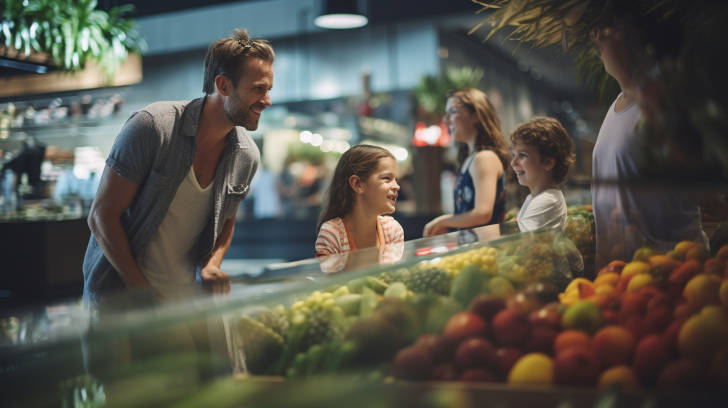 Family shopping at a modern Whole Foods store