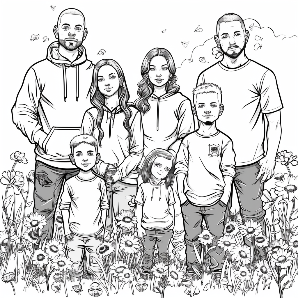 Family in Flower Field Image