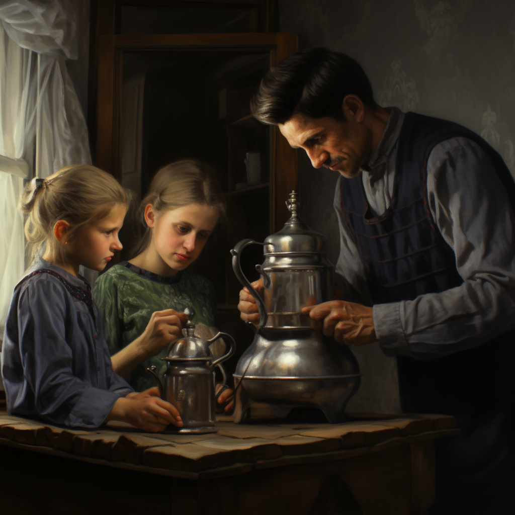 Family Brewing Tea Samovar Civilians