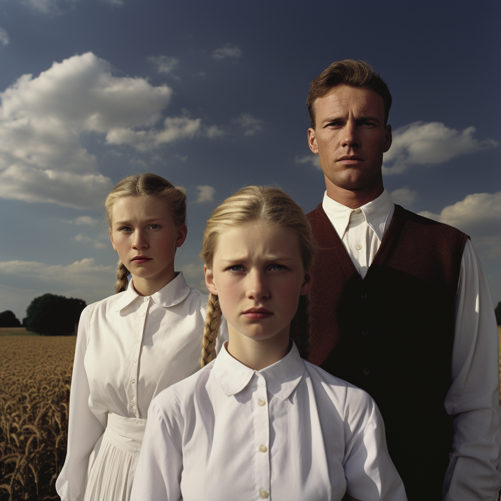 Family in Farmland, Realistic Scene