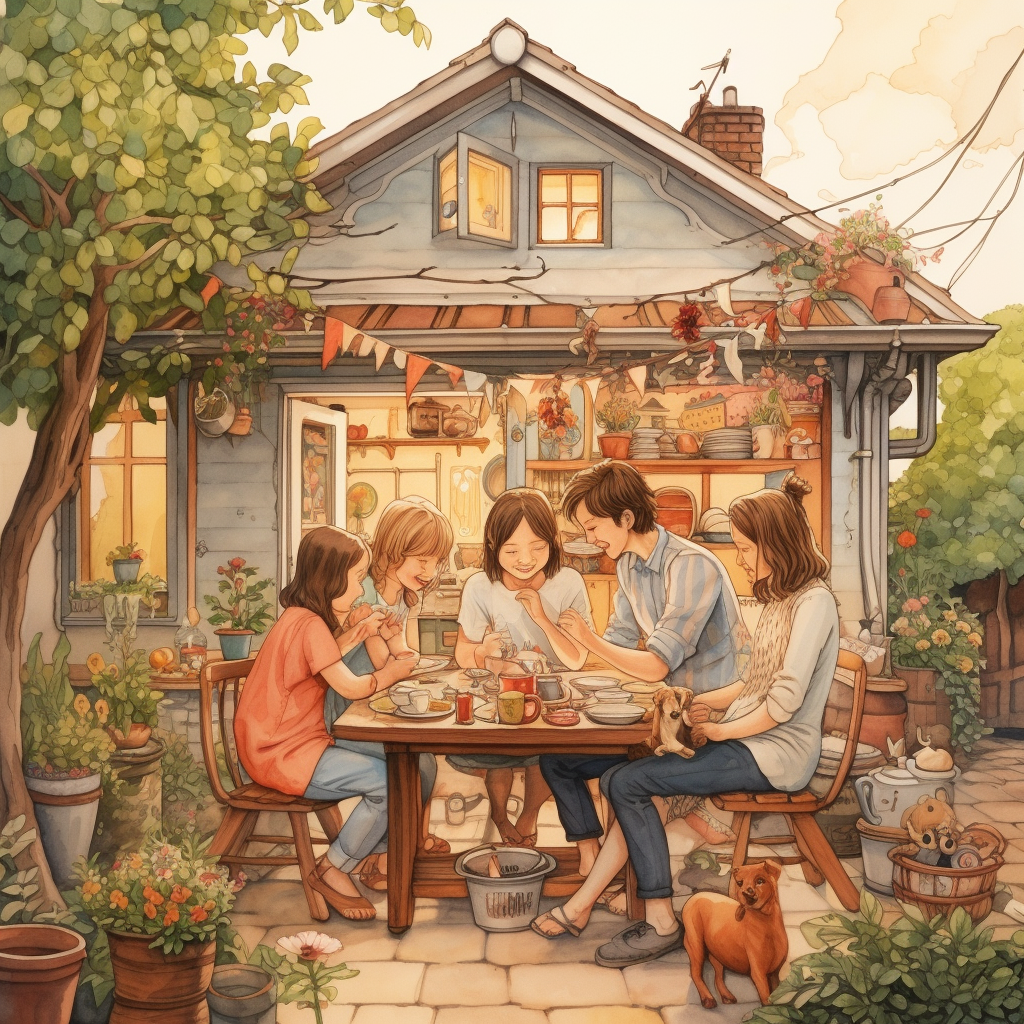 Family playing in garden together