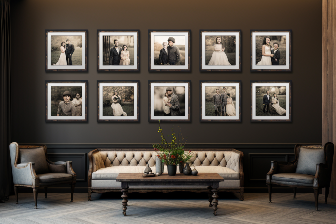 Black Frame Family Portraits on Lounge Wall