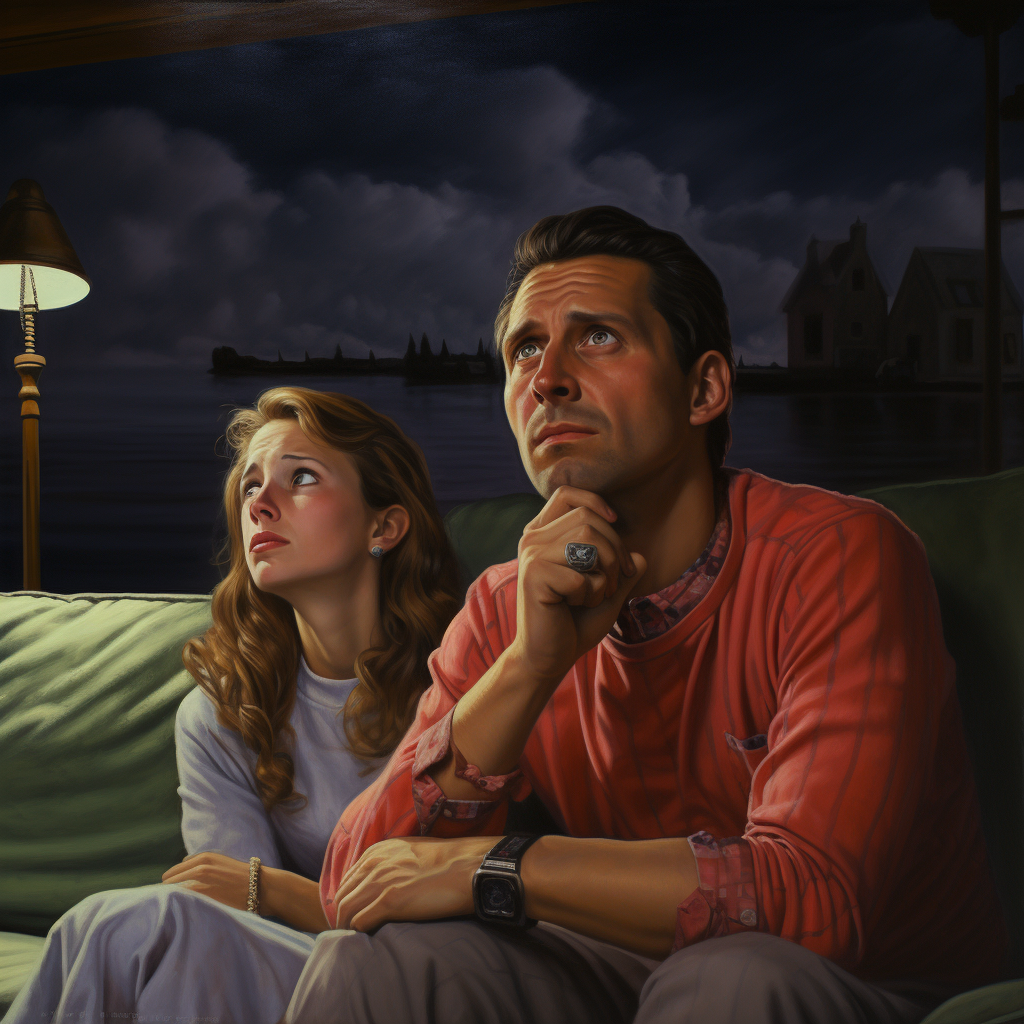 Couple watching TV in cold room