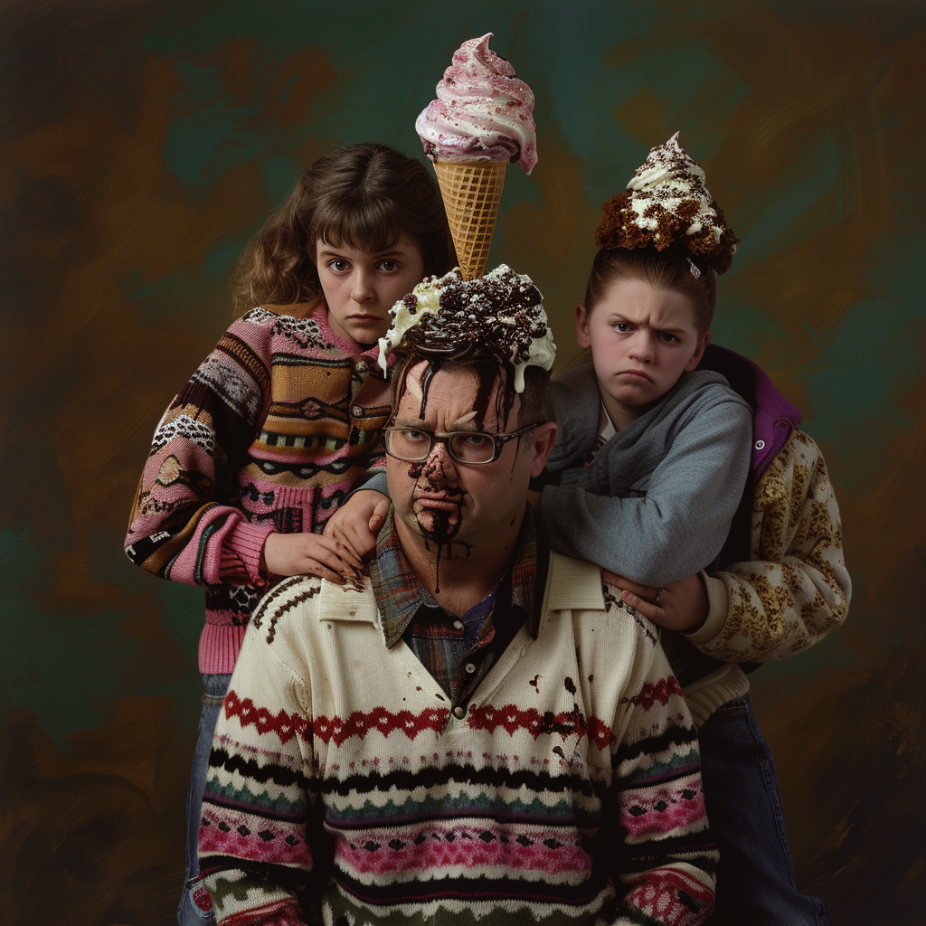 Family in Ugly Sweater with Ice Cream