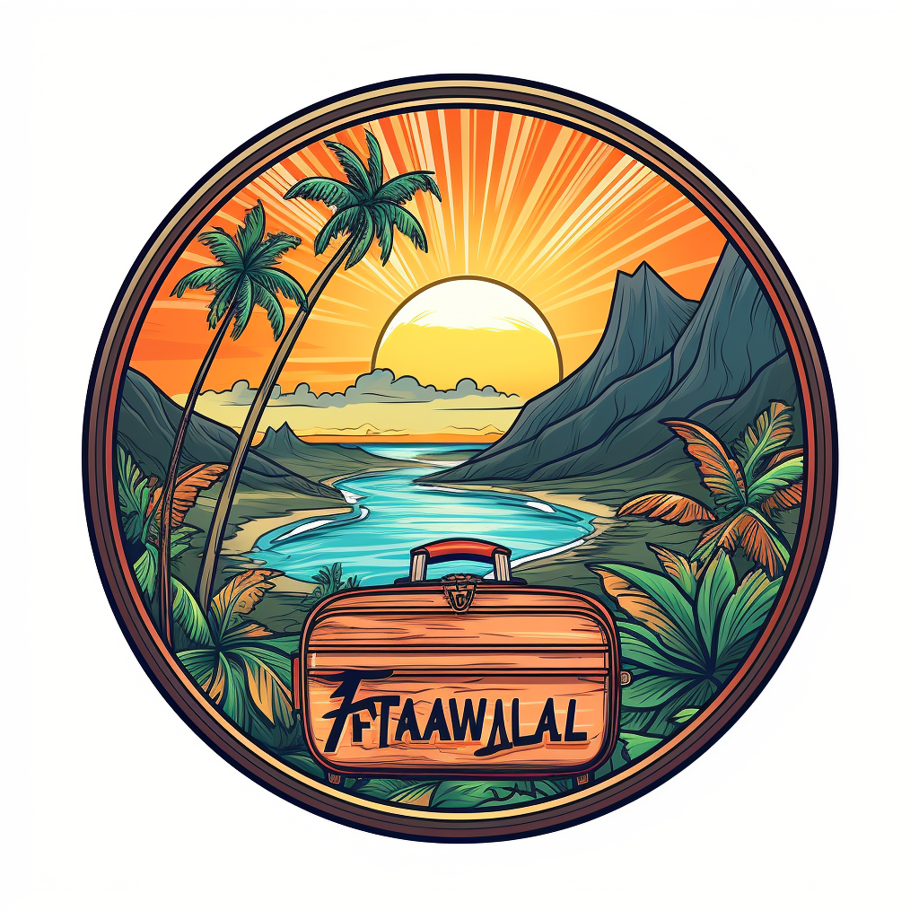 Circular logo with Hawaiian-inspired family vacation theme