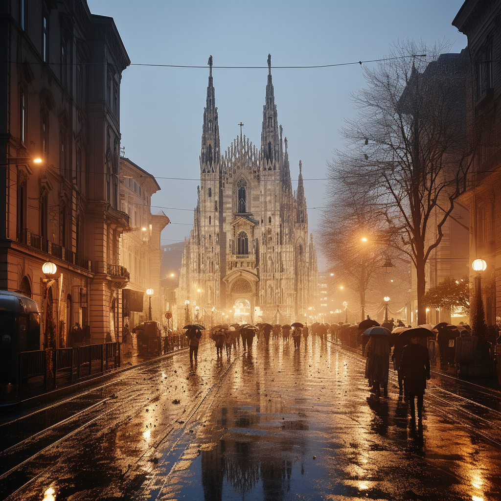 Snowfall at famous church in Milano