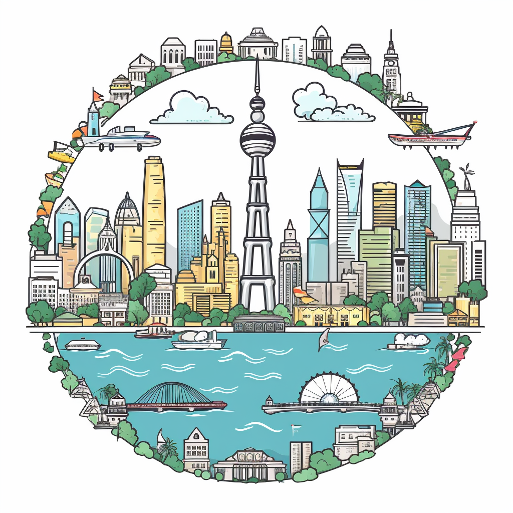 Cute doodle vector icons of famous landmarks