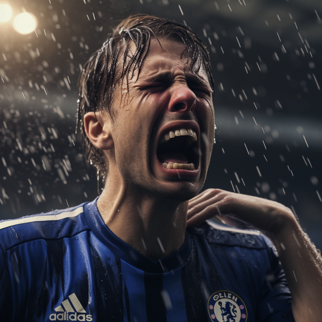 Sad Chelsea football fan crying