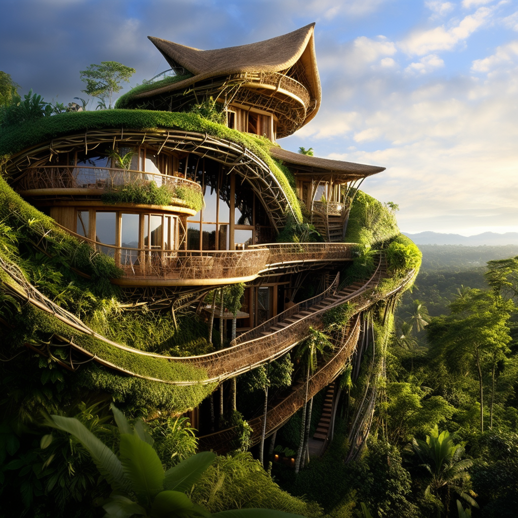 Beautiful bamboo building amidst Bali hillsides