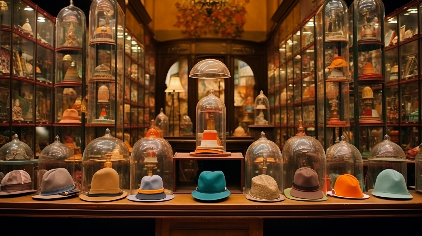 Beautiful hats in glass cases