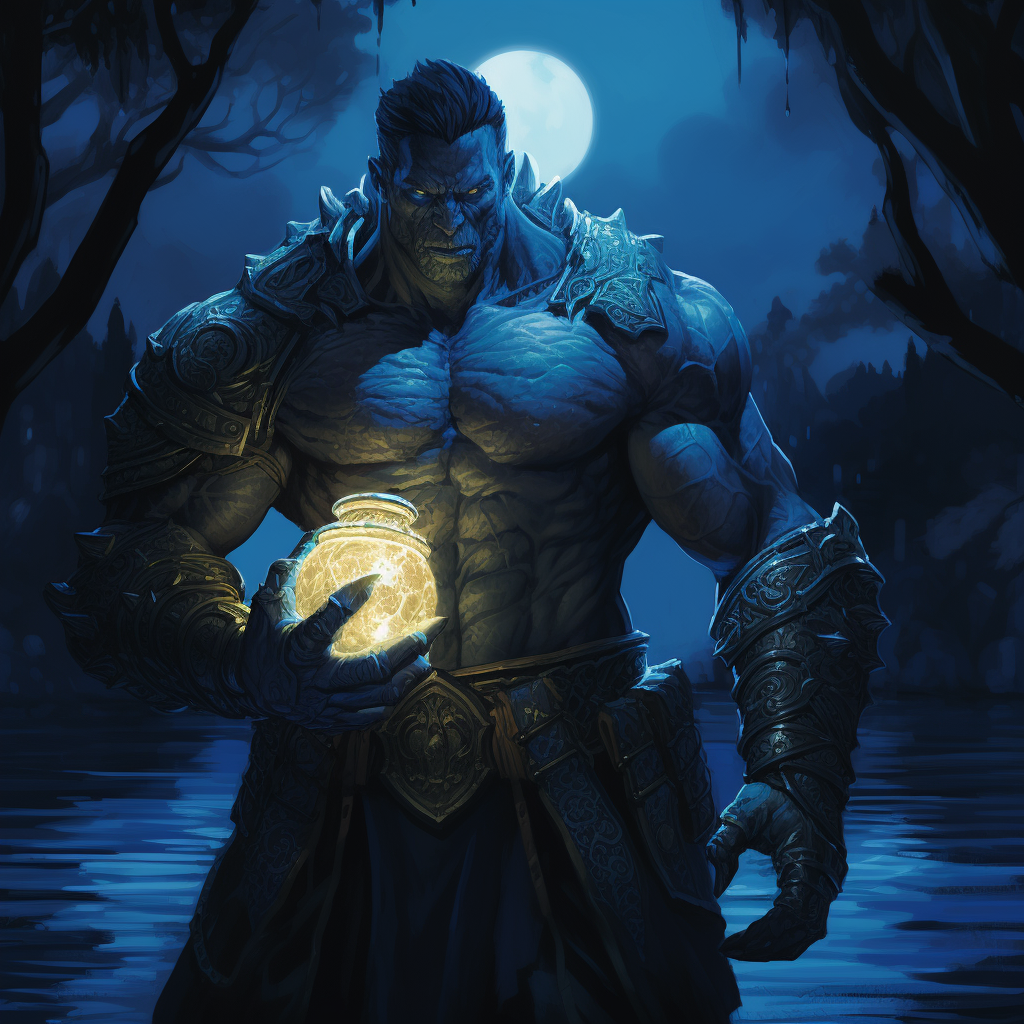 Muscular man with knight armor holding blue lantern