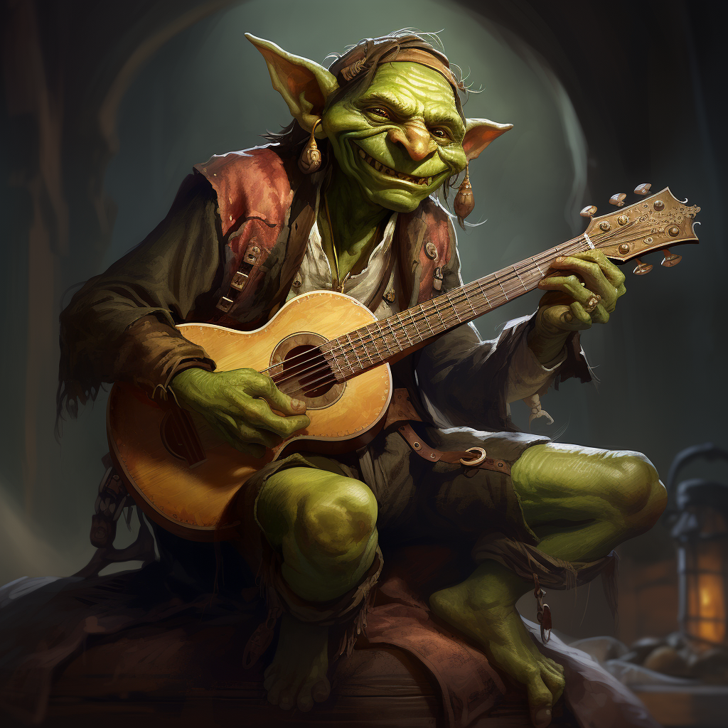 Enchanting fantasy bard goblin illustration