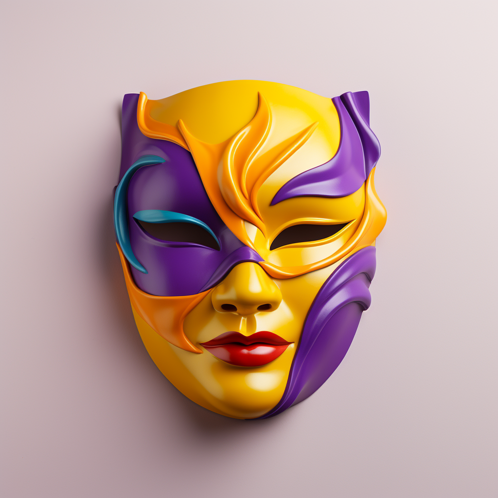 Colorful fancy theatre mask on yellow and purple background