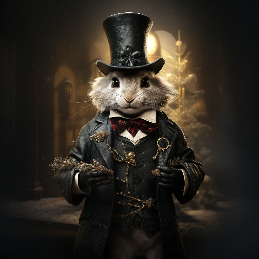 Male rabbit in fancy velvet traveling coat and hat