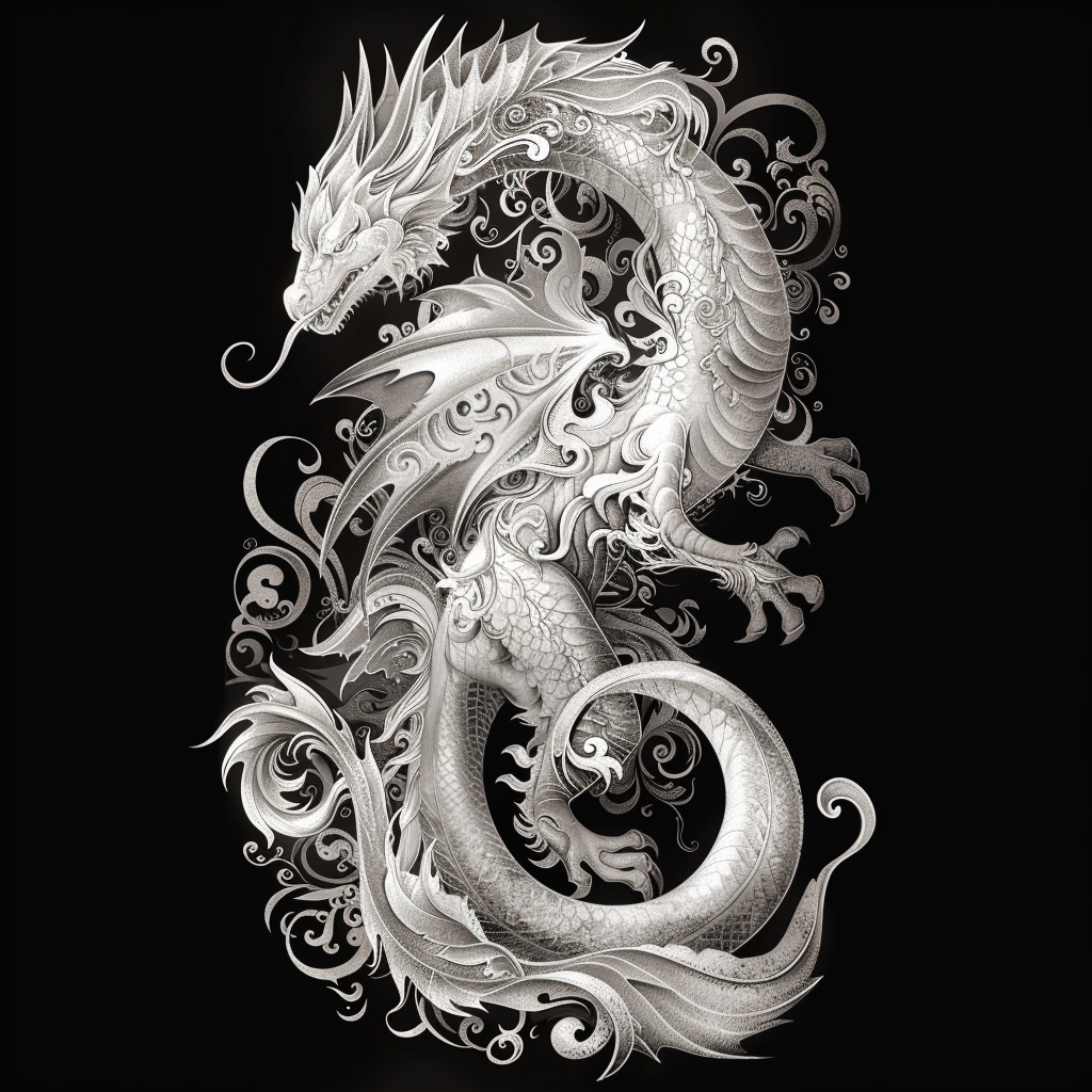 Dragon tattoo design in black and white