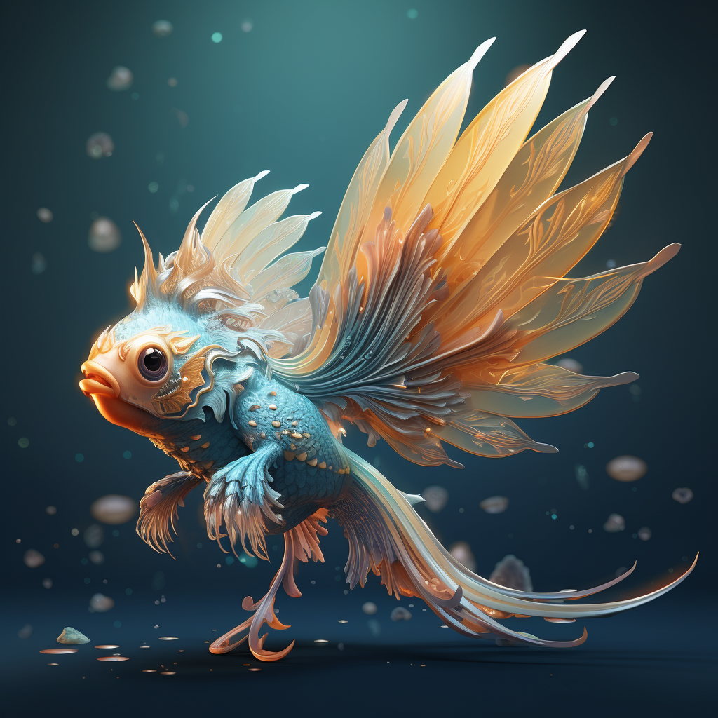 Fantastical fish creature with bird wings and fish fins