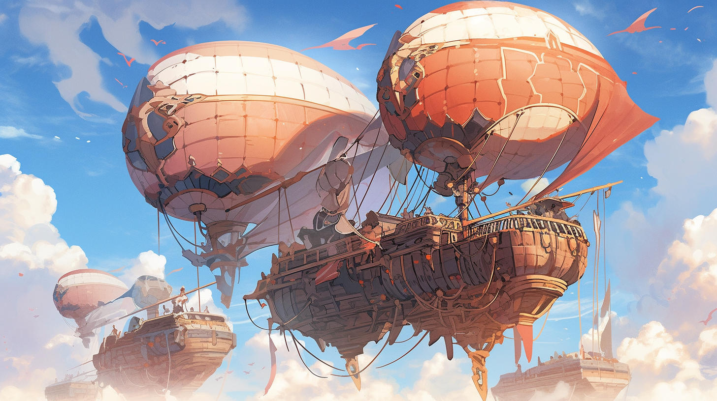 Detailed Fantasy Airships Illustration