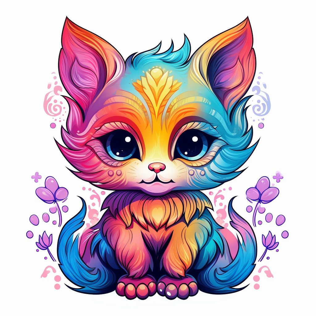 Cute mythical kitten in vibrant colors