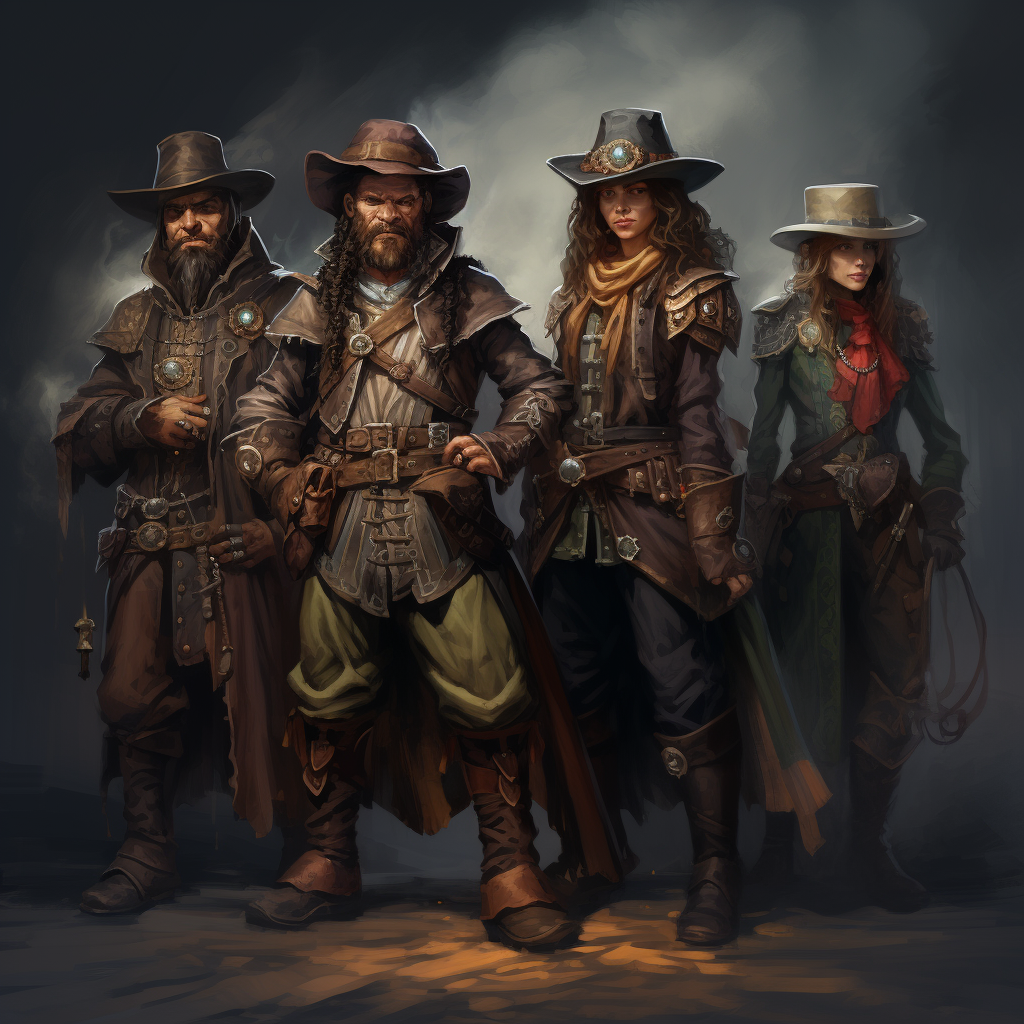 Group of 5 rogues in fantasy art