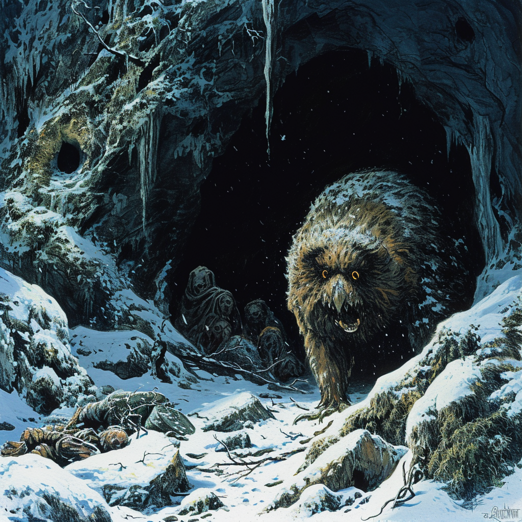 Owlbear Cave Snow Dead Humans