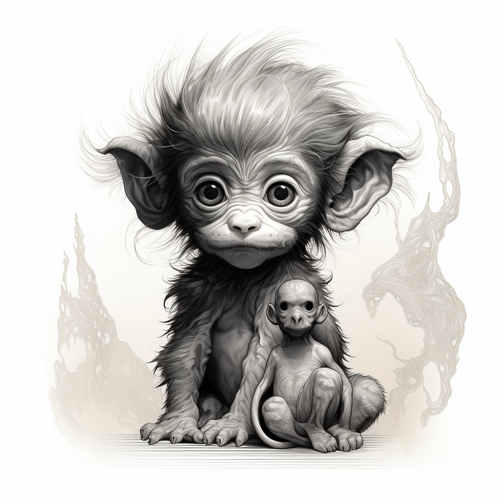 Adorable fantasy baby dog and monkey