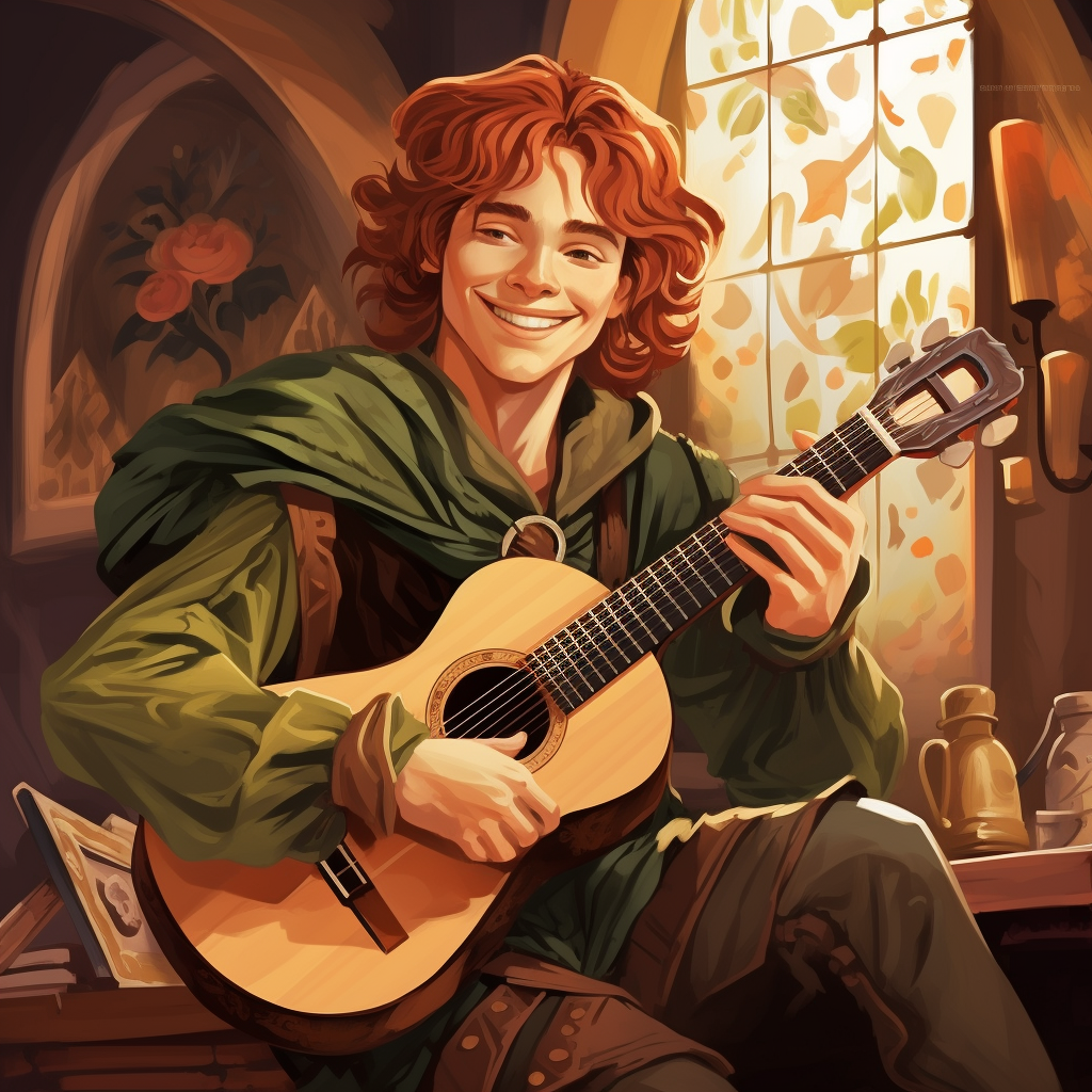 Cute redhead bard playing lute