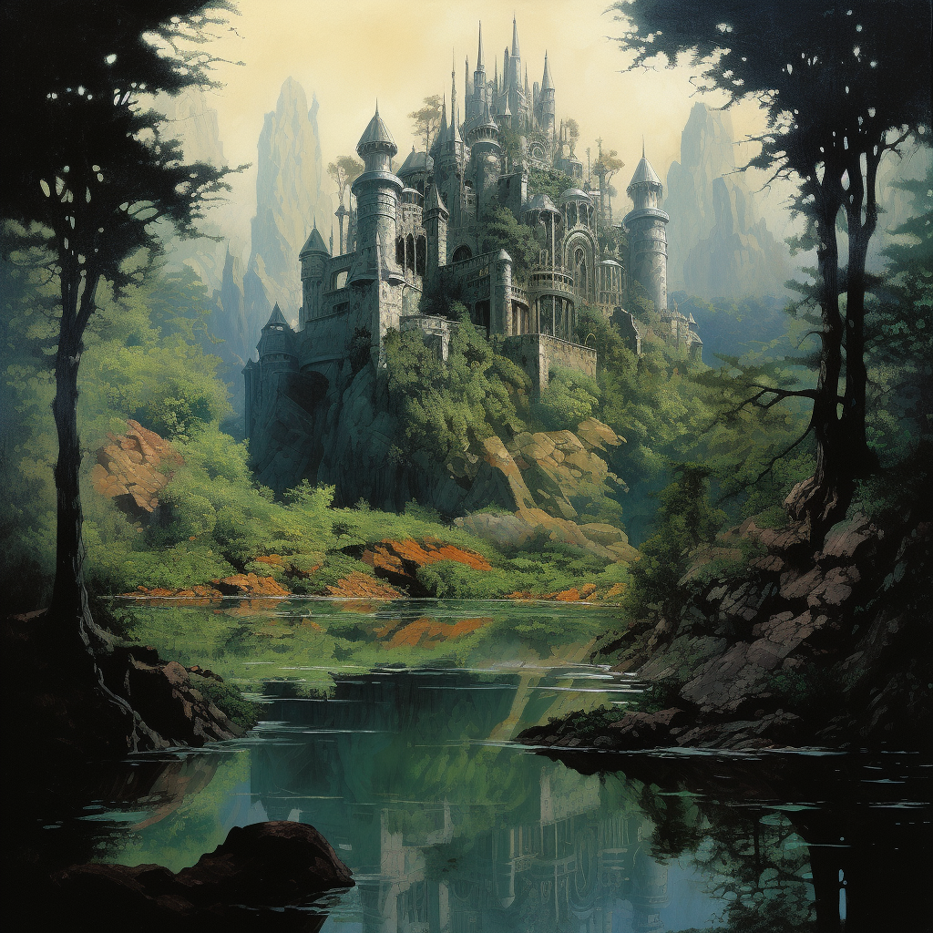 Dark fantasy book cover art with floating island castle