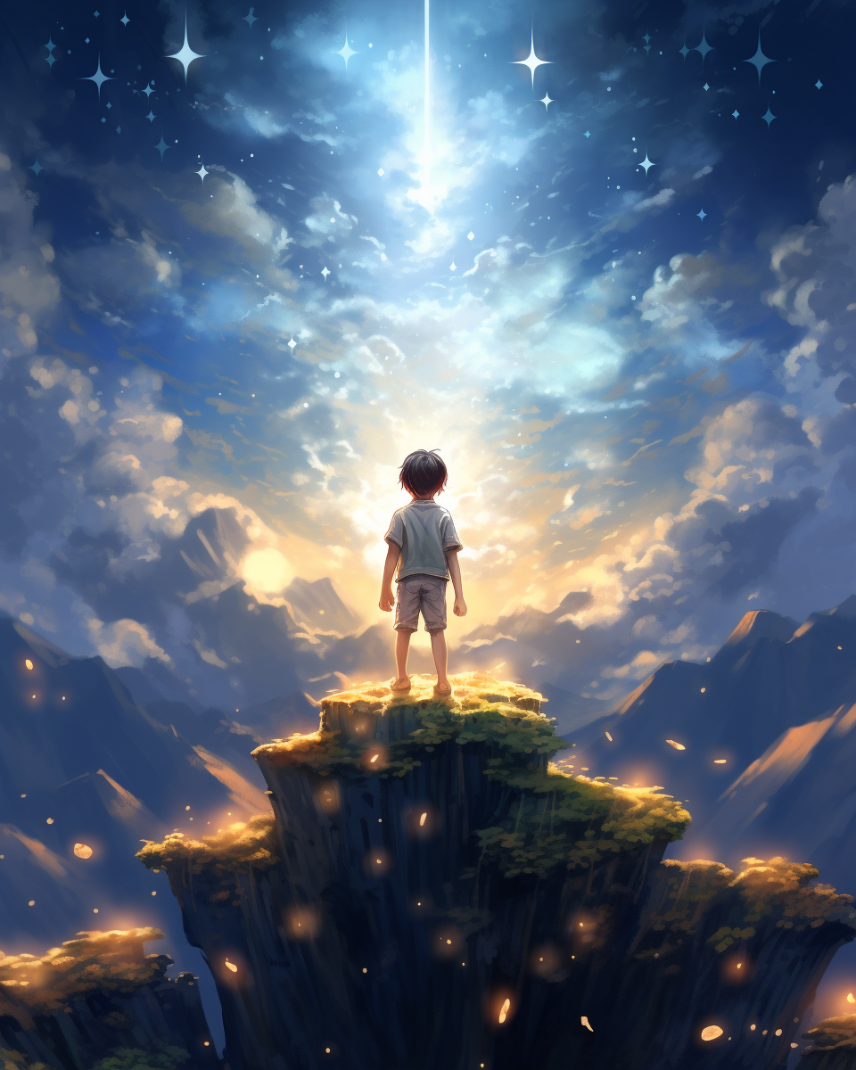 Boy on Cloud with Stars